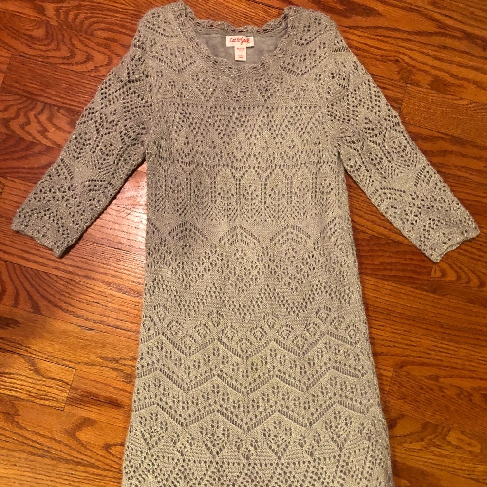 Cat & Jack Medium sz 7/8 gray silver lace dress